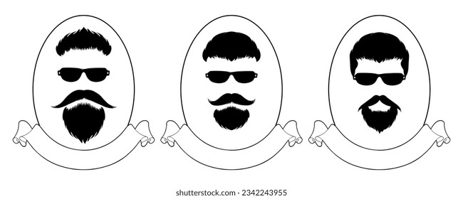 Vintage barber shop logos, labels, badges, logos. Gentlemen with beards and moustaches. Men's hairstyles, mustaches and beards. Vector illustration