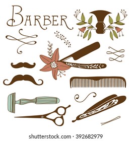 Vintage barber shop objects collection