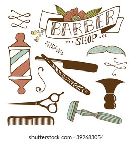 Vintage barber shop objects collection