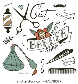 Vintage barber shop objects collection