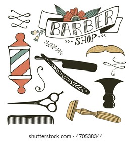 Vintage barber shop objects collection