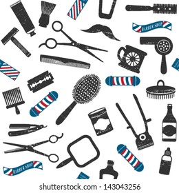 Vintage barber shop related seamless pattern 1