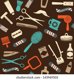 Vintage barber shop related seamless pattern 3