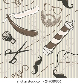 Vintage barber shop seamless pattern. Vector illustration.