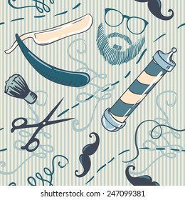 Vintage barber shop seamless pattern. Vector illustration.