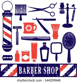 Vintage Barber Shop Tools Silhouette Icons Set 3