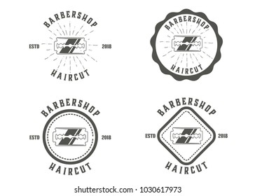 Vintage barber shop vector logo set. Barbershop labels or barber shop emblems