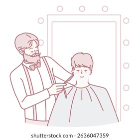 A vintage barber skillfully cuts hair, brilliantly showcasing classic salon elements, style, and ambiance