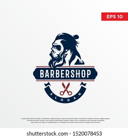 vintage  barber skull logo, samurai cut style. template icon design