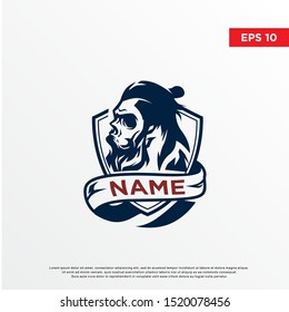vintage  barber skull logo, samurai cut style. template icon design
