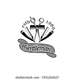 vintage barber tools vector illustration,barbershop logo,blade razor,scissor,and comb vector template