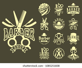 Vintage barber vector logo retro style haircutter typography flourishes calligraphic barbershop icon illustration.