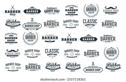 Vintage barber vector logo retro style haircutter typography flourishes calligraphic barbershop icon illustration