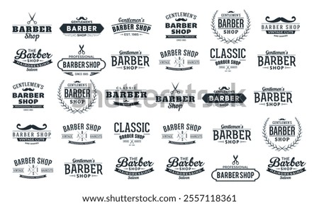 Vintage barber vector logo retro style haircutter typography flourishes calligraphic barbershop icon illustration