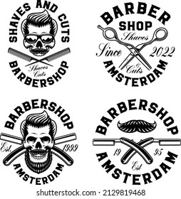 Vintage barbershop badges, these designs can be used as logos or t-shirt prints 