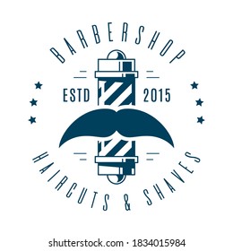 Vintage barbershop emblem, label or logo. Flat style line art badge isolated on white background. Design element for small business