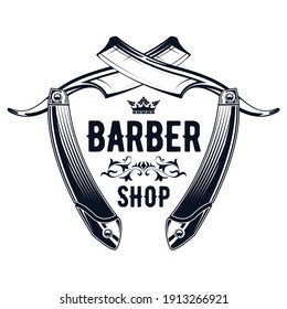 Vintage barbershop emblem - old straight razor, barber shop logo 