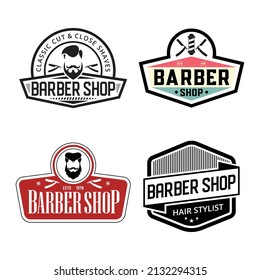 Vintage Barbershop Emblem Set. Barber Logo Templates. Barber Shop Retro Emblems.