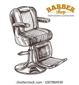 Vintage barbershop hand drawn leather chair. Sketch vector illustration in retro engraving style