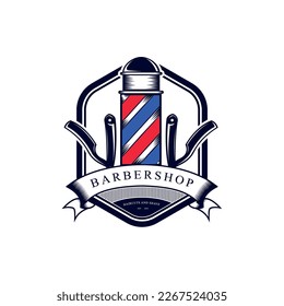 vintage barbershop label stamp logo design for your business and professional with quality services vector design illustration.