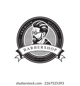 vintage barbershop label stamp logo design for your business and professional with quality services vector design illustration.