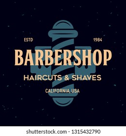 Vintage barbershop label. Template for the design of logo and emblem. Collection of barbershop - symbols razor, pole, scissors. Vector illustration.