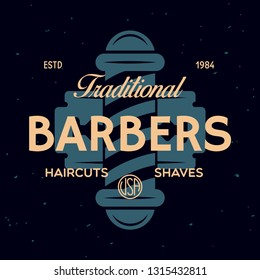 Vintage barbershop label. Template for the design of logo and emblem. Collection of barbershop - symbols razor, pole, scissors. Vector illustration.