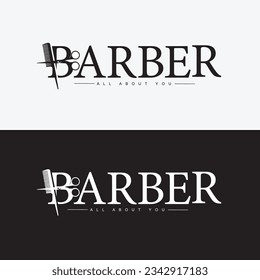Vintage Barbershop Logo | Haircut Salon Logo in White and Black Background