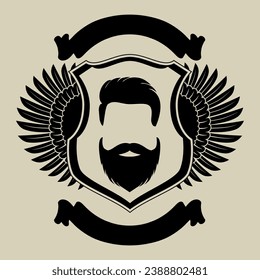 Vintage barbershop logo. Men's hairstyle, mustache and beard. A man with beards and mustaches. Vintage logo, labels, badges. Vector illustration