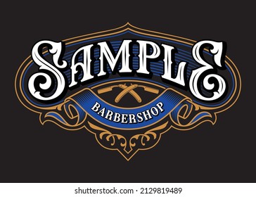 Plantilla de logotipo vintage de barbershop con cuchillas de afeitar