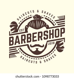 Vintage Barbershop logo template, retro style, with bearded man and barber tools