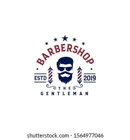 Vintage Barbershop logo template, retro style, with bearded man and barber tools