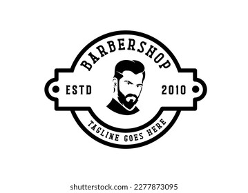 Plantilla de logotipo de Barbershop vintage, estilo retro, con barberpool y barberpool