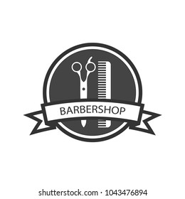 Vintage barbershop logo, vector emblem, label, badge. Isolated on white background