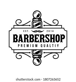 Vintage Barbershop Logotype with Barber Pole Sign Hipster Retro Design Illustration 