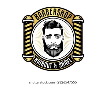 Vintage barbershop mens saloon hipster gold retro style logo