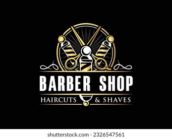 Vintage barbershop mens saloon hipster gold retro style logo