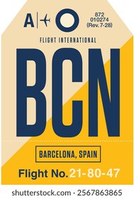 Vintage Barcelona airport boarding pass. Airport code. Airplane ticket. Travel ticket. Airline tickets