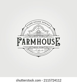 vintage barn emblem logo design, line art farmhouse vector illustration design