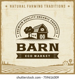Vintage Barn Label. Editable EPS10 vector illustration with clipping mask and transparency in retro woodcut style.