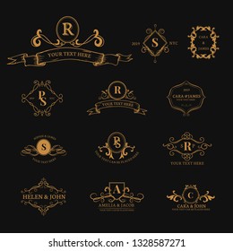 Line Graphics Monogram Vintage Logos Design Stock Vector (Royalty Free ...