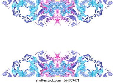 Vintage baroque beautiful vintage pattern frame. Hand drawn abstract background. Decorative retro banner isolated. Invitation, t-shirt print, wedding card, scrapbooking. Tattoo element. 