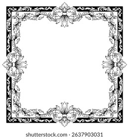 Vintage baroque black botanical ornamental hand drawn frame illustration