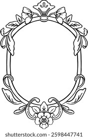 Vintage baroque botanical crest monogram frame illustration.
