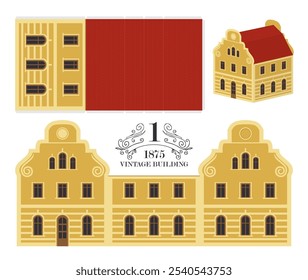 Antiguas edificio barroco. Maqueta de patrón de Vector para papel. Linda casa de juguetes