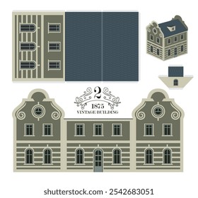 Vintage baroque building. Vector pattern mockup for paper or cardboard. Cute toy house