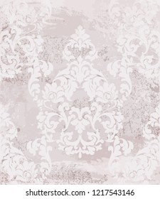 Vintage baroque card background Vector. Luxury ornament background decoration. Old ruined effects. Pink powder delicate colors