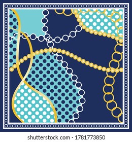 Vintage baroque chains pattern with polka dot backgrounds.Vector patch for print,fabric,scarf design.