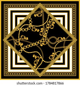 Vintage baroque chains pattern.Vector patch for print,fabric,scarf design.