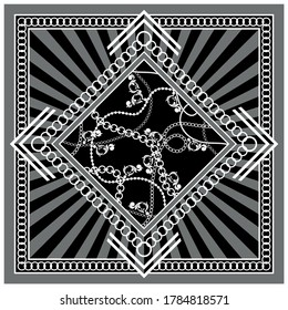Vintage baroque chains pattern.Vector patch for print,fabric,scarf design.